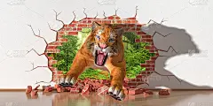老虎从墙缝里钻出来