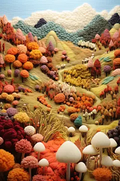山丘毛绒风秋季自然风景插画背景图