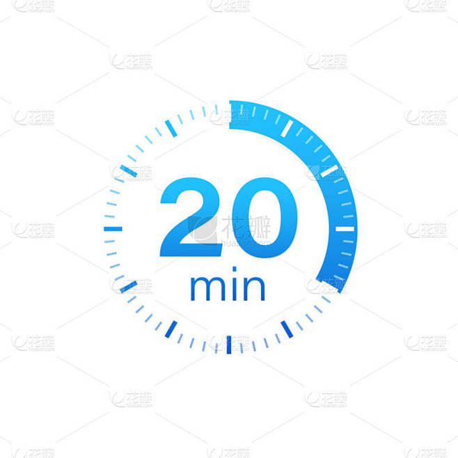 20分钟，秒表矢量图标。在白色背景上以扁平的风格显示秒表图标.矢量存量说明.