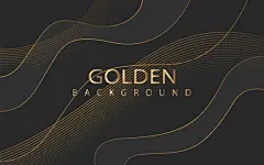 黑金背景 | 图源免费EPS |带有金色闪耀组合的奢华黑色背景。扭曲的波浪线黑金背景。金色丝带背景奢华背景。金色线条壁纸设计。曲线波浪线