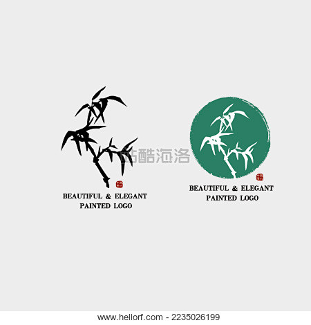 中国古典 竹子 桃树 墨迹 水墨 手绘 中国画 矢量 标志logo素材