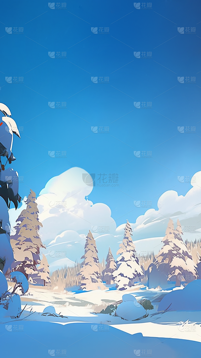 冬季冬天卡通感插画雪景场景背景图片素材