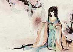 古风手绘插画素材 美女水彩画线稿上色SAI 汉服古装绘画教程XF170-淘宝网