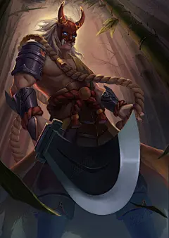 带着鬼面具的武士|原创|鬼面武士|竹林|和风-角色原画作品图片素材