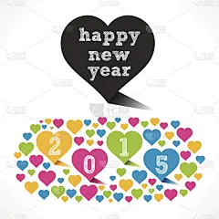 创意2015年新年设计，色彩缤纷的心形