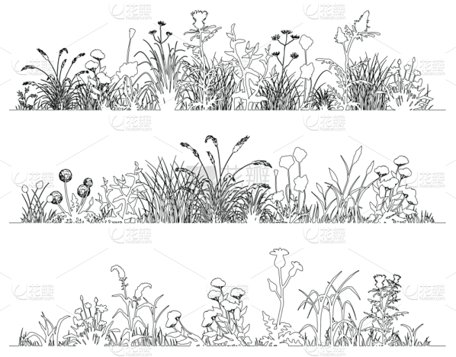 草,线条画,田地,地形,菜园,风,铅笔,...