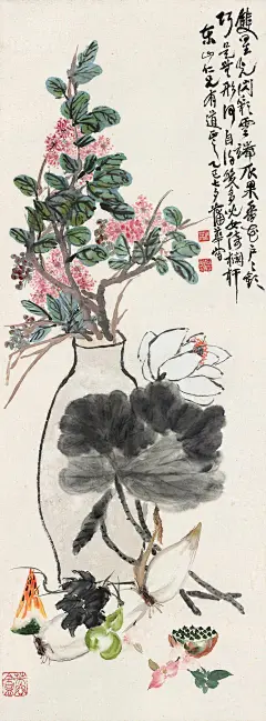 蒲华 蔬果花卉 立轴 设色纸本作品欣赏