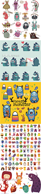超萌Q版可爱怪物怪兽创意宠物游戏绘画参考 插画手绘矢量设计素材-淘宝网