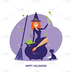 可爱的,大锅炉,绘画插图,卡通,药剂,女巫,矢量,传统,十月