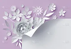 3d插图，白色纸花，粉彩装饰花卉背景