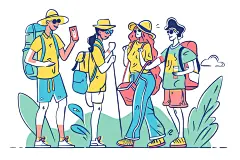 扁平风旅游手绘踏青插画