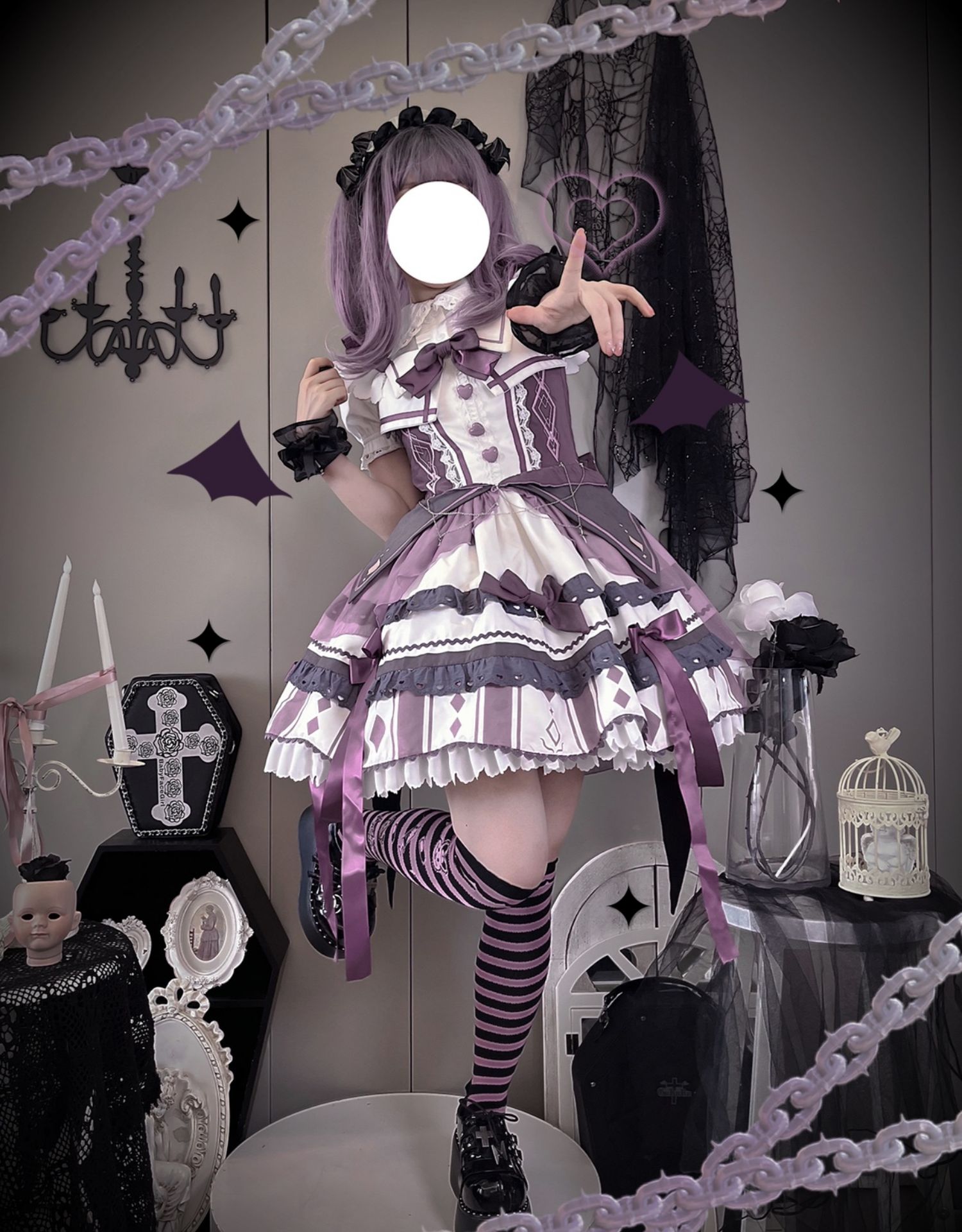 粉绿色lolita裙子 