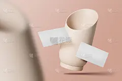 清洁最小的名片模型浮动与壶的背景