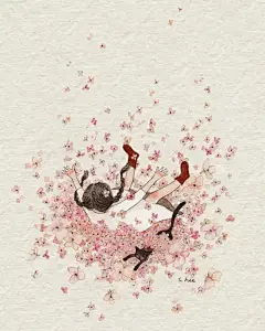 形影不离的猫咪-韩国小清新淡彩手绘插画作品欣赏