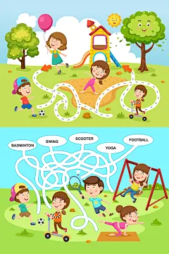 可爱幼儿迷宫游戏矢量元素-众图网