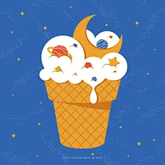 加法创作｜冰淇淋 云朵 星空 月亮
工具：ai➕手绘板
矢量插画 扁平风插画