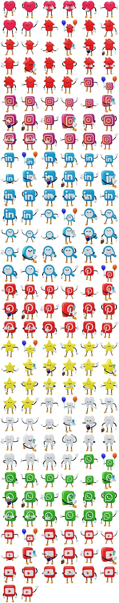 社交媒体卡通表情包符号聊天邮箱闹钟应用3D图标元素设计模板素材