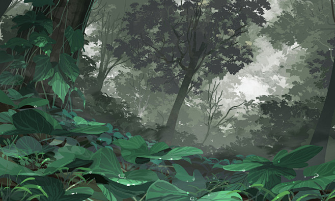 森林绿植冷色调场景