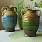 美式乡村家居装饰品 复古窑变色釉双耳陶瓷花瓶陶瓷水罐 2色选