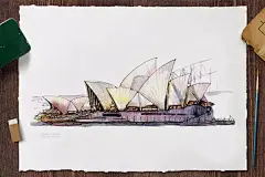 世界最著名的40个建筑，画成水彩手绘
悉尼歌剧院 (澳大利亚)