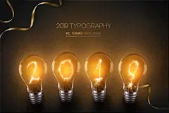 2019数字字体设计3D立体艺术字元旦猪年快乐年会海报背景PSD素材-淘宝网