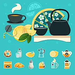 茶艺茶道矢量图标元素