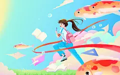 女孩信心满满冲刺高考锦鲤同行插画卡通高考插画