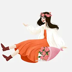 清新唯美拿着一束花坐在地上的女孩图片大小2000x2000px 图片尺寸2.02 MB 来自PNG搜索网 pngss.com 免费免扣png素材下载！插画#女生#清新#少女#手绘#温馨#文艺#鲜花#装饰图案#