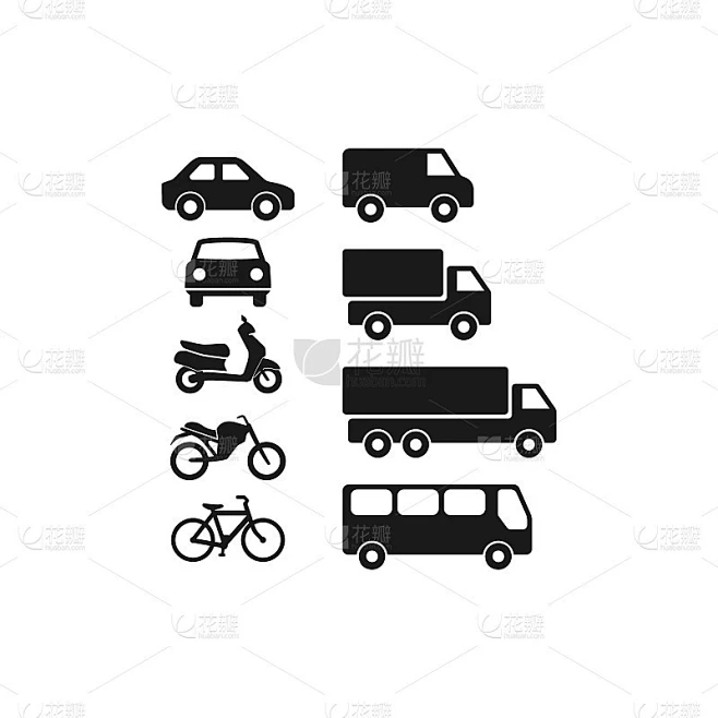 Motor vehicles, automobile, bus, truck flat vector素材-花瓣网