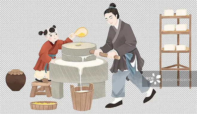 石磨前磨豆腐的父子古代插画正版高清图片下载-视觉中国VCG.COM-花瓣网