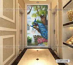 纯手绘手工欧式孔雀装饰画过道玄关油画背景墙走廊餐厅挂画壁画-淘宝网
