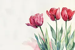 点击来源直接获取大图文件 |水彩花卉背景插画，展现自然之美。红色郁金香花卉背景，适用于贺卡、婚礼或生日场合。留有空白区域。