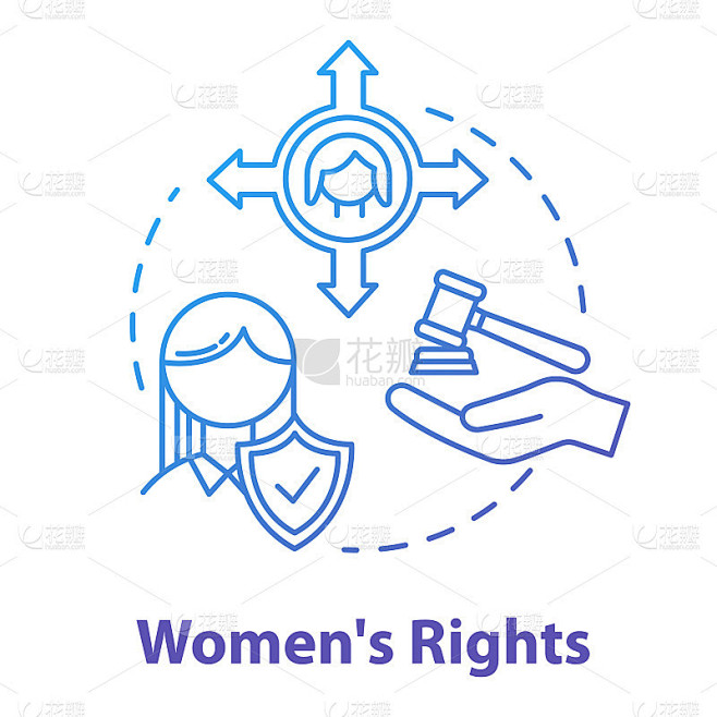 女性权利蓝色概念图标。性别正义。性别歧视。女性赋权。女权运动理念的细线例证。矢量隔离轮廓RGB彩色绘