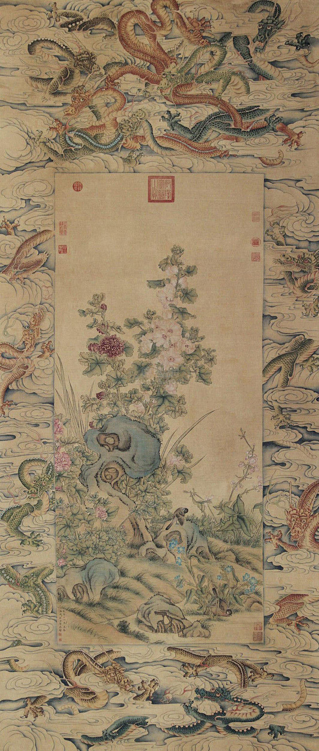 郎世宁郎世宁祥龙牡丹图立轴设色纸本