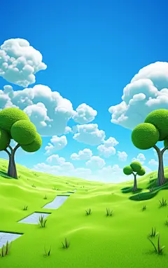 草地蓝天白云壁纸素材