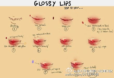 #莫那CG绘画学院# 分享一组嘴唇的画法...