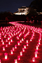 Candle light beautifully colored Kairaku-en Japanese garden in Mito, Ibaraki, Japan