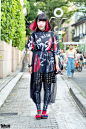 #原宿街拍# Ai, 21岁，搭配：Kanji Print Fashion from Never Mind the XU w/ O-Ring Choker & Geta O网页链接 ​​​​