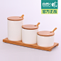 【自然の風】圆柱高低陶瓷竹木调味罐调料瓶调味盒厨房三件套装-tmall.com天猫