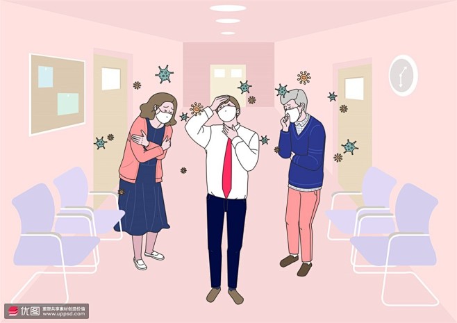 抗击肺炎自我防御口罩消毒病毒医疗插画04...