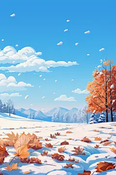 卡通冬天植物雪地插画素材图片