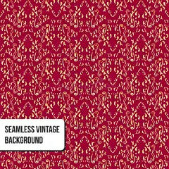 无缝锦缎花卉图案。 巴洛克壁纸。 红色背景上的矢量复古金饰。 无缝锦缎花卉图案插图。 巴洛克壁纸库存图片