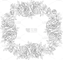 牡丹,边框,华丽的,事件,请柬,铅笔,壁纸,花,问候,爱