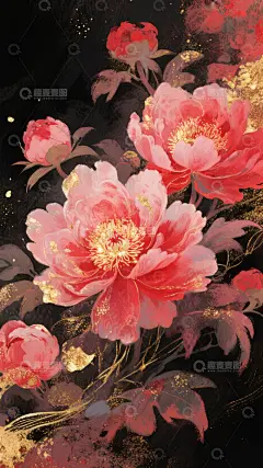 牡丹花插画高清模板免费下载-趣麦麦图