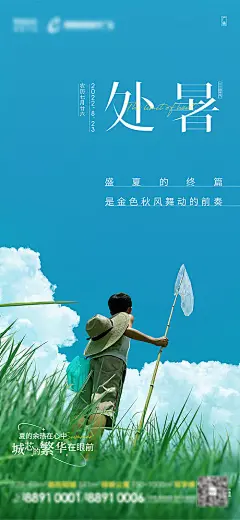 海报 地产 二十四节气 处暑 清新 盛夏 刷屏