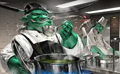 而我们，必将为厨-mad_jojosy_魔兽世界,恶魔之血,德拉诺之王,格罗姆,地狱咆哮,厨房,料理,烹饪,食物,兽人_涂鸦王国插画