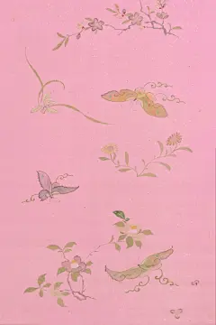 清晚期· 粉色洒金彩绘花蝶绢
