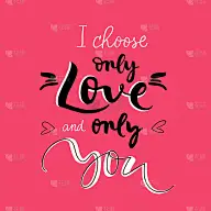 我只选择爱和你-手写的字母，粉红色的背景书法卡片。