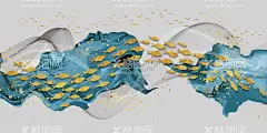 鱼群金鱼鲤鱼年年有鱼装饰画  - 源文件下载【酷图网】金鱼,金色,古风,插画,可爱,装饰,