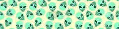 无缝模式与外星人绿色头。UFO，人形机器人无尽的背景孤立。微笑的游客,火星人。矢量插图，空间主题的壁